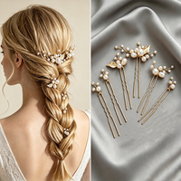 Ensemble d'épingles à cheveux de mariée style européen et américain, en feuille d'or et perles, faites à la main, en forme de U, accessoires de mariage perlés