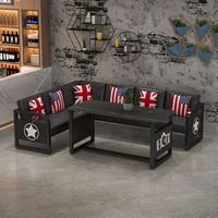 Ensemble table et chaises de style industriel rétro, canapé de bar/pub commercial antique en fer forgé pour restaurant, café, bistro, barbecue et hot pot