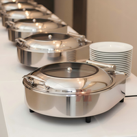 LIYUNDA 6L Runder Chafing Dish Buffet-Set Edelstahl Luxus Speisenwärmer-Set mit Elektrischer Heizplatte Hydraulischer Deckel