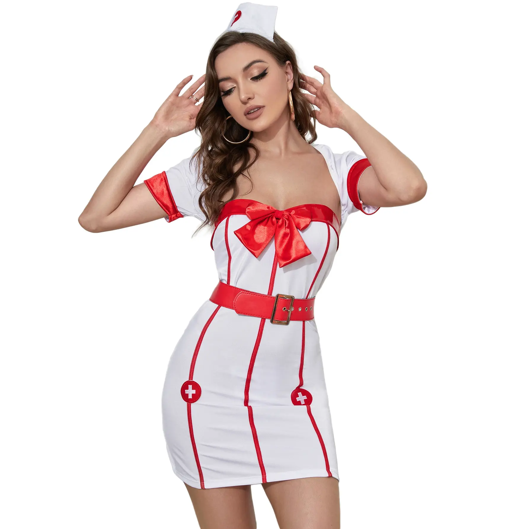 Tentazione uniforme abiti caldi discoteche infermieri costume Lingerie Sexy con guanti rossi