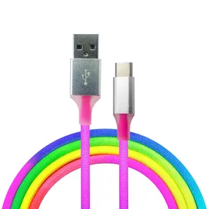 Colorful Fabric Rainbow Micro USB Fast Charging Cable Mobile Phone Charger Cord Usb Type-c Cable for iPhone 11 12 7 8 9 x