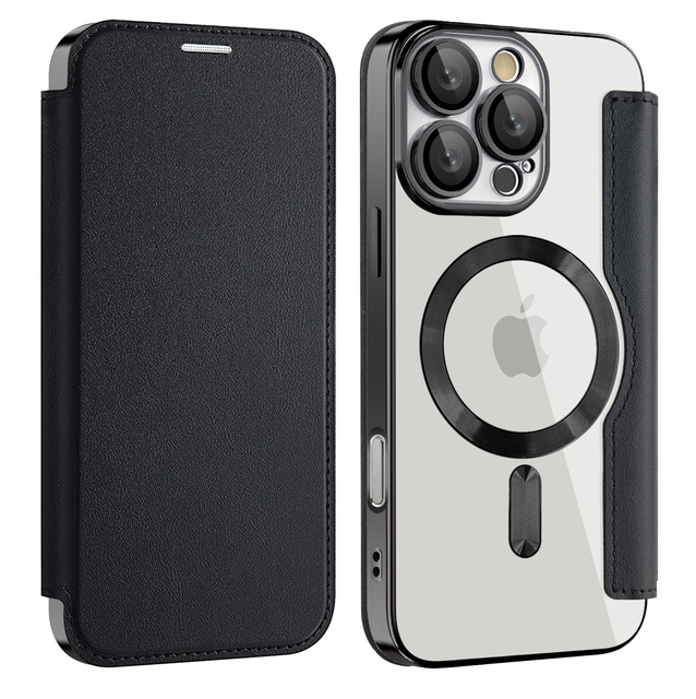 Magnetic Flip Leather Case with Full Protection and Transparent Shockproof Design for 17 Pro Max/16/15