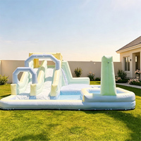 Château gonflable de luxe Macaron avec toboggan et piscine, combo commercial, couleurs pastel, pour location de fête d'anniversaire