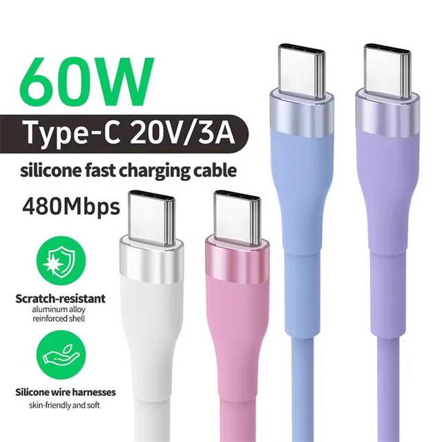 USB C to Type C Liquid Silicone Charger Cable,60W Fast Charging Cord Compatible with Phone 17/16,Samsung Galaxy S22/S21