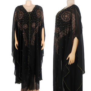 CCY fábrica musulmán Abayas cuentas de diamantes de imitación mujeres africanas vestidos de gasa con capucha Abaya con diamante - Product Image 6