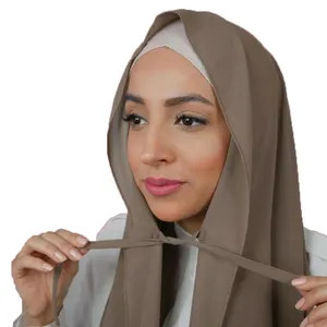 Fashion Plain Bubble Chiffon With Rope convenient Women's Hijab Wrap Solid Color Muslim Hijabs Scarf Turbanet Headscarf