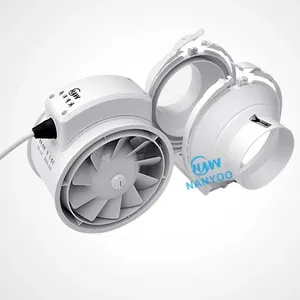 White Plastic Blades Blower Turbine Duct Axial Mixed Flow Ventilation Silent Inline Duct Fan