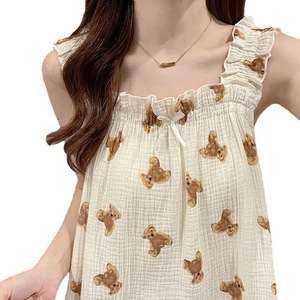 Tête d'ours <span class=keywords><strong>chemise</strong></span> <span class=keywords><strong>de</strong></span> <span class=keywords><strong>nuit</strong></span> femmes été bretelles un cou pyjamas <span class=keywords><strong>coton</strong></span> mince mignon filles maison porter - Product Image 5