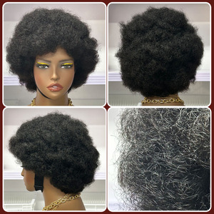 Peluca de Cabello Humano Afro Corto y Rizado, Sin Pegamento, 300% de Densidad, Hecha a Máquina, Sin Encaje, Estilo Fluffy, Lista para Usar, para Mujeres Americanas, Cabello Virgen en Stock - Product Image 2