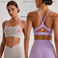 Ensemble de yoga DIMU : Soutien-gorge de sport à dos découpé et Leggings de sport taille haute pour femme, pour la gym, la course et le fitness, couleur unie, respirant, logo personnalisé