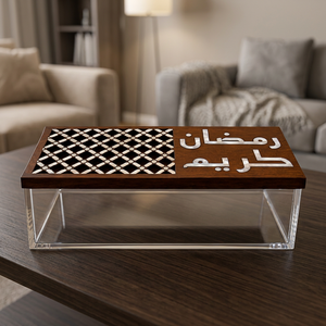 Boîte en bois et acrylique avec découpe au laser en forme de croissant et calligraphie arabe, cadeau décoratif exquis pour les occasions islamiques, boîte cadeau Eid - Product Image 1