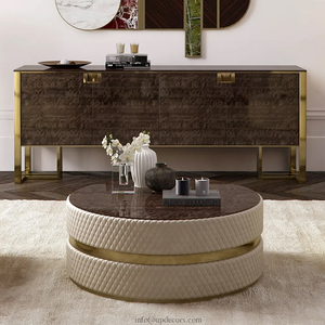 Italian Quilted Leather Veneered Round <b>Coffee</b> <b>Table</b> Tea <b>Table</b> Furniture UP-015 Tea <b>Table</b> Furniture UP-015 - Product Image 1