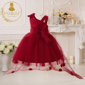 Trẻ Sơ Sinh Bé Có Thể Tháo Rời Đường Mòn Màu Đỏ 3D Hoa Mùa Hè Trẻ Em Buổi Tối Bóng Gown Fancy Sinh Nhật Đảng Mặc Với Miễn Phí Headband - Product Image 1