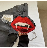 Halloween Vente à Chaud Unique Conception de Lèvres Rouges Femmes Gothique Diable Sac à Bandoulière Nouveauté Drôle Paillettes PU Sacs à Main et Sac à Main