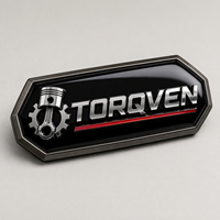 Emblème de voiture hexagonal industriel personnalisé, finition chromée bronze avec accent rouge, logo personnalisé, autocollant 3D en résine bombée pour camion et voiture, vente en gros