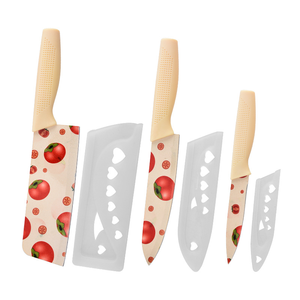 SFB96 3‑Piece <b>Kitchen</b> Knife Set Tropical Floral Printed Blades <b>Red</b> Non‑Slip Handles With Protective Blade Covers Stainless Steel - Product Image 6