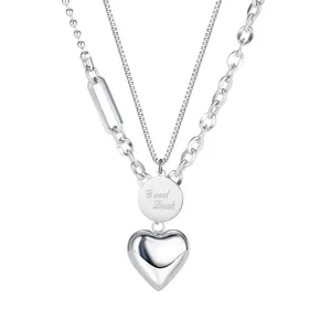 Tiny Charm Initial Heart Choker Necklace for Women Teen Girls Dainty Stainless Steel Double Layer Necklaces