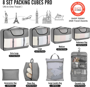 Juego <span class=keywords><strong>de</strong></span> 8 Cubos <span class=keywords><strong>de</strong></span> Embalaje Deportivos <span class=keywords><strong>de</strong></span> Poliéster con Asa y Cierre <span class=keywords><strong>de</strong></span> Cremallera, Ligeros y Plegables, 4 Tamaños para Equipaje <span class=keywords><strong>de</strong></span> Mano - Product Image 2