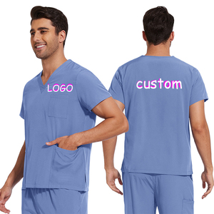 Uniforme médico con cuello en V y logotipo personalizado para hombres y mujeres al por mayor, conjuntos de uniforme médico de hospital, uniforme de enfermera, Top y pantalones para correr, uniformes médicos - Product Image 1
