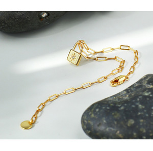 Pulsera de Cadena de Eslabones de Latón Unisex de Moda 2024 con Colgante de Zirconia y Cierre, Chapada en Oro de 14K, Logotipo Personalizado, Aniversario, Moda - Product Image 1