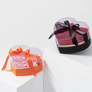 Cajas acrílicas de lujo con forma de corazón para San Valentín, embalaje transparente de flores, ramo de rosas preservadas, venta al por mayor