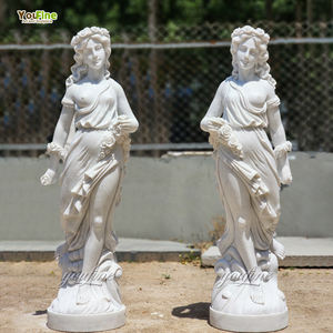 YOUFINE 手彫り等身大白大理石女性像 花付き - Product Image 1