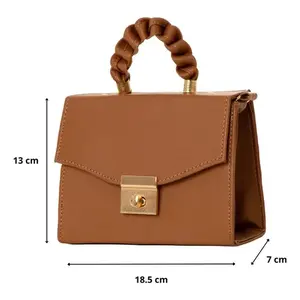 Bolso Bandolera Vintage Fana Taisha, Color Camel, Cuero PU Liso, Cierre de Hebilla Giratoria, Uso Diario de Verano - Product Image 3