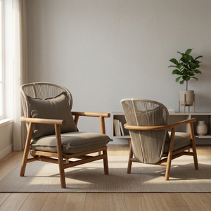 <b>Rattan</b> Corner <b>Sofa</b> Accent Lounge Chair Upholstered with Foam Filling Wooden Frame One Seat for Living Room - Product Image 3