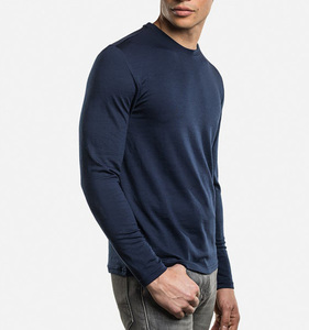 <span class=keywords><strong>T</strong></span>-<span class=keywords><strong>shirt</strong></span> à manches longues pour homme, col rond, en <span class=keywords><strong>laine</strong></span> mérinos douce, personnalisable OEM - Product Image 1