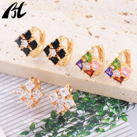 Pendientes de Aro Elegantes y Sencillos para Mujer, con Incrustaciones de Circonia Cúbica en Latón, Baño de Oro y Cristal