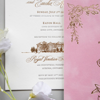 Invitations de mariage de luxe en papier vert, velours et typographie, avec illustrations florales du jardin botanique, et cartes « Save the Date »