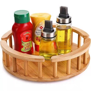 <b>Rotatable</b> Bamboo <b>Spice</b> <b>Rack</b> Kitchen Wooden Oil Can Storage Lazy Susan Multi Function Condiment Holder - Product Image 5