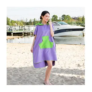 Serviette de plage Poncho à capuche pour femmes, impression personnalisée, vente en gros