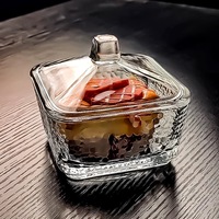 Creatief Transparant Glazen Vierkant Met Afdekglazen Kom Individuele Voortreffelijke Dessertfruitschaal Dip Snackschotel