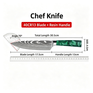 Ensemble de 10 couteaux de cuisine haut de gamme, lames gravées au laser effet Damas, manche en résine verte tourbillonnante, couteaux en acier inoxydable, idéal - Product Image 6