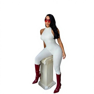 Custom Logo Sporty Bodysuit Solid Nylon Quick Dry Backless Sports Yoga Sportswear for Adults <b>Women</b> Jumpsuit with Pants - Product Image 1