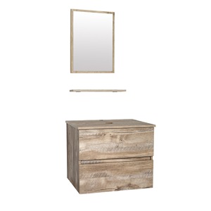Meuble de salle de bain moderne avec miroir, panneau en bois massif multicouche, vasque murale pour usage domestique - Product Image 4