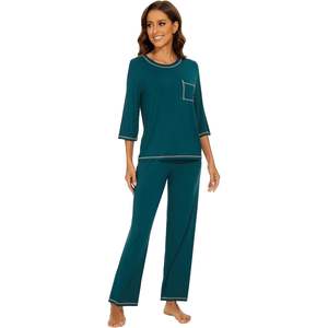 Pyjama personnalisé pour femme en viscose de bambou, haut à manches 3/4 et pantalon long, ensemble de vêtements de nuit rafraîchissants, super doux, tailles S-XXL - Product Image 1