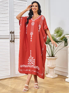 Abito semplice Casual Casual da vacanza da spiaggia autunno e primavera abito da donna in cotone ricamato mediorientale - Product Image 2