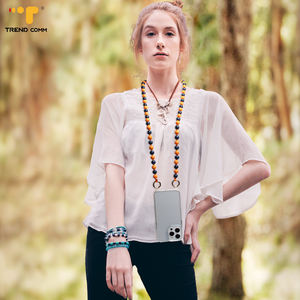 שרשרת ארוכה נשלפת צבעונית טבעית חרוזי עץ אמיתי רצועת כתף שרוך טלפון נייד - Product Image 5