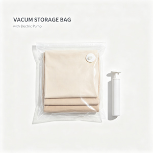 Bolsa de Almacenamiento al Vacío de PVC Transparente con Bomba Eléctrica, Cierre de Cremallera, Fuelle Inferior, Organizador Reutilizable para Ropa de Cama y Prendas - Product Image 1