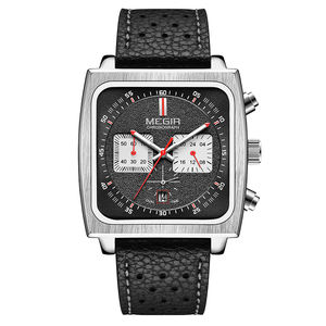 Montres à Quartz pour <span class=keywords><strong>Homme</strong></span> MEGIR 2182 Professionnelles Étanches Boîtier Carré Bracelet en Cuir Véritable ou en Acier Maille Calendrier Chronographe - Product Image 3