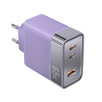 Adaptor Perjalanan Tahan Api PD QC3.0 65W untuk Ponsel, Tablet, Laptop dengan 2 Port Tipe-C dan 1 Port USB