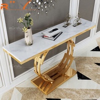 Table console avec partie supérieure ronde en acier inoxydable, meuble de luxe en marbre, style européen, table pour couloir, 1 pièce