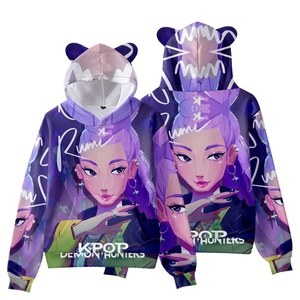 Film Baru 3D KPop Demon Hunters Witch Hunter Kaus Lengan Panjang Poliester Bertudung Telinga Kucing Pakaian Anak-anak Dewasa - Product Image 5