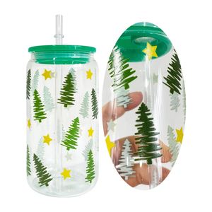 Colorful 16Oz Christmas Xmas Santa Hats Stockings Snowman <b>Trees</b> Reusable Uv Printed Beer Glass Can With Lids - Product Image 1