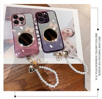 Nouveau luxe paillettes Bling cristal diamant miroir téléphone étui pour iphone 16 15 14 13 12 11 Pro Max avec perle chaîne Bracelet couverture