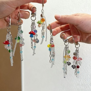 Customize Accepted <b>Cute</b> Small Mushroom Charm Women Car Key Decorations Simple Tiny Glass Beads Tassel Girls <b>Purse</b> Bag Keychains - Product Image 6