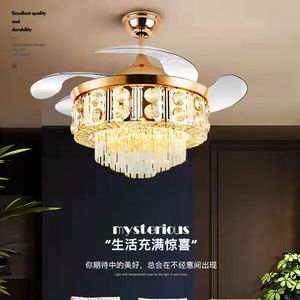 HC พัดลมเพดาน LED ขนาด 42 นิ้วพร้อมโคมไฟระย้าคริสตัลรีโมทคอนโทรลไฟทันสมัยสำหรับโฮมออฟฟิศ - Product Image 4