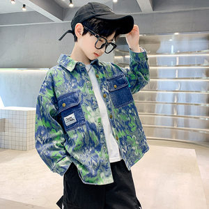 <span class=keywords><strong>Blouson</strong></span> en jean à manches longues pour garçons, nouvelle collection printemps 2026, style urbain tendance, motif camouflage, coupe ample, teint en pièce, coupe-vent - Product Image 1
